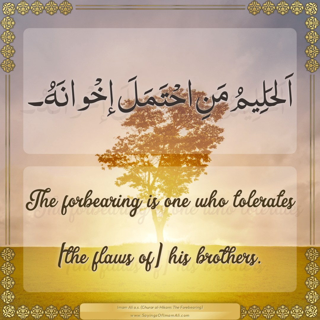The forbearing is one who tolerates [the flaws of] his brothers.